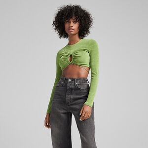 Bershka 💚 Green Long Sleeve Crop Top XS